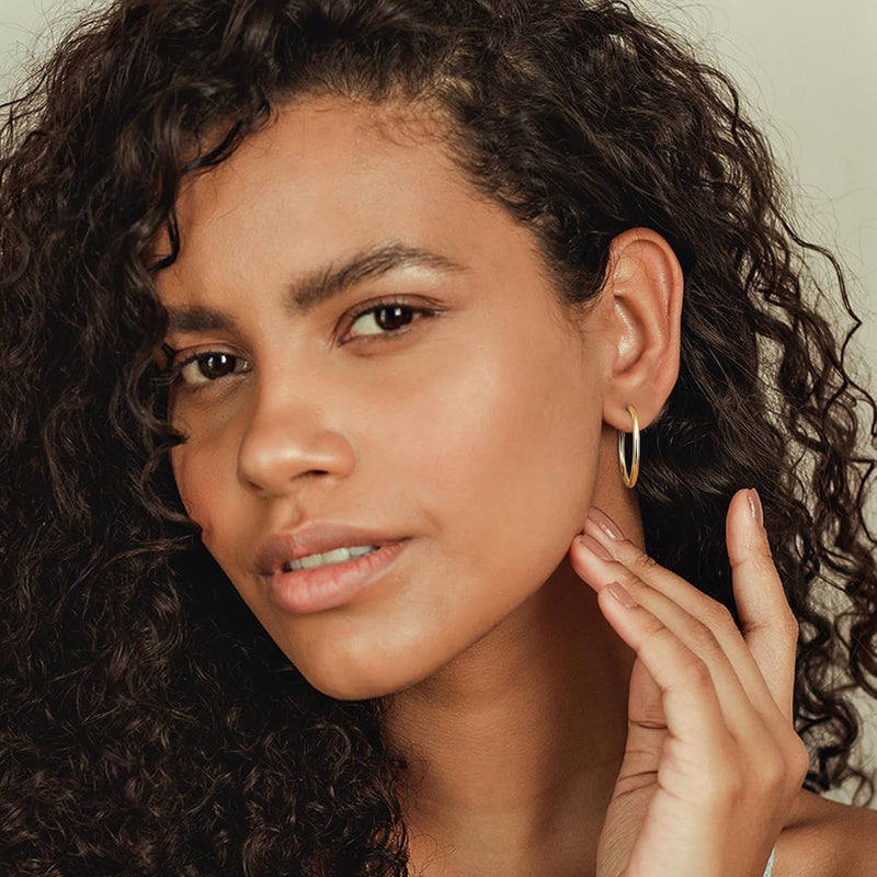 Adramata Clip On Hoop Earrings for Women Non Pierced Ears,Gold Clip On Earrings Non Piercing Big Stainless Steel Fake Hoops Lightweight 30-60mm - Image 3